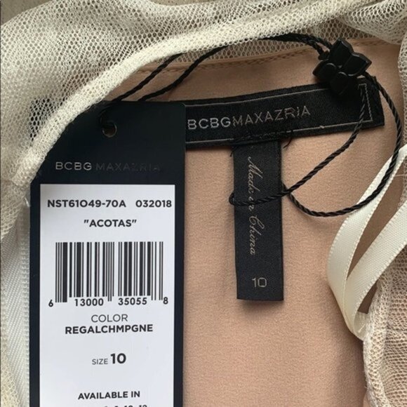 NWT BCBGMaxAzria Champagne “Acotas” Lace-Appliqué Formal Gown Size 10 - Picture 4 of 12